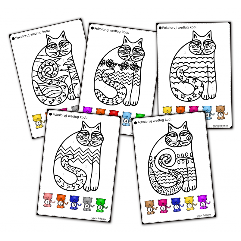 Dzień kota- Pokoloruj według kodu