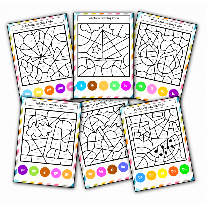 Nauka czytania- Pokoloruj według kodu