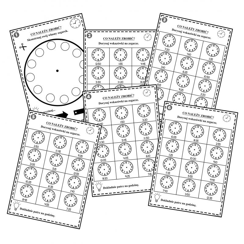 Zegary - Dorysuj wskazówki na zegarze