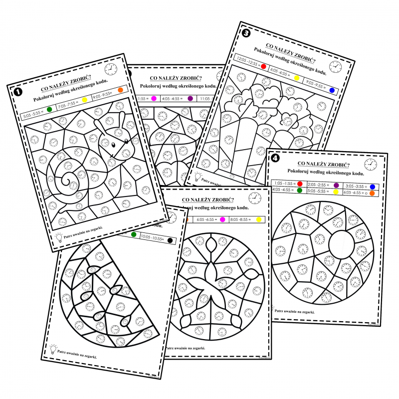 Zegary - Pokoloruj według kodu