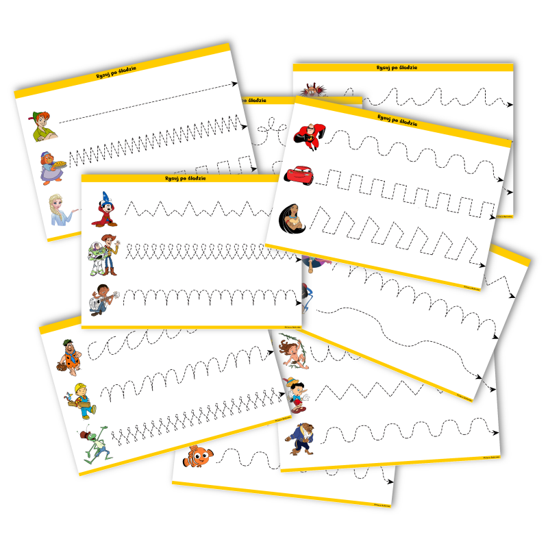 Postacie z bajek - Rysuj po śladzie