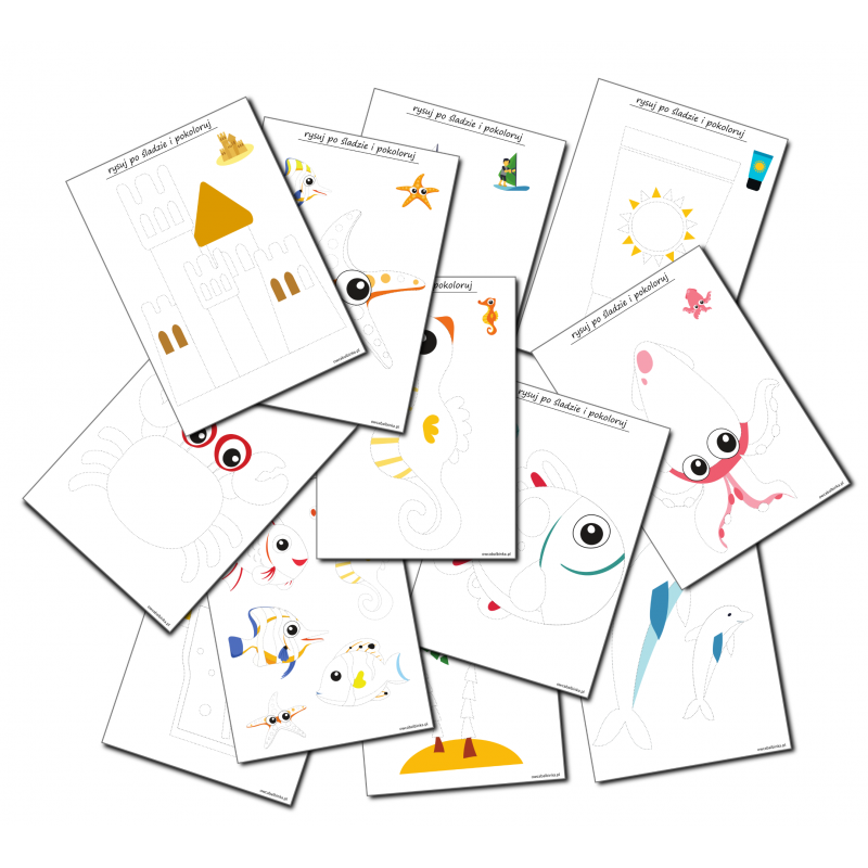 Wakacyjne karty- Rysuj po śladzie