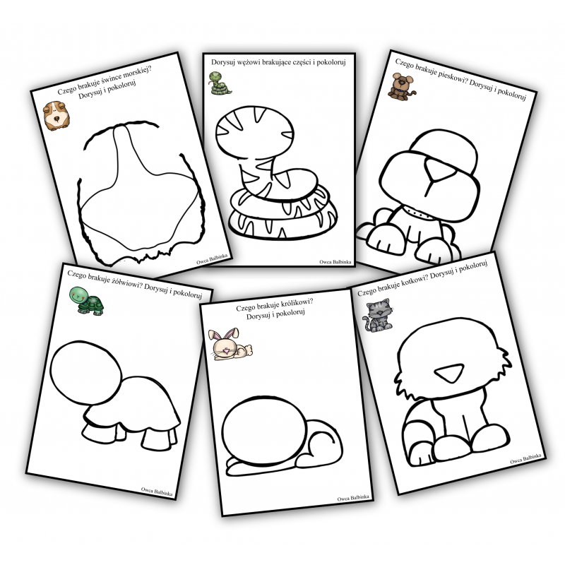 Zwierzęta domowe- Dorysuj i pokoloruj