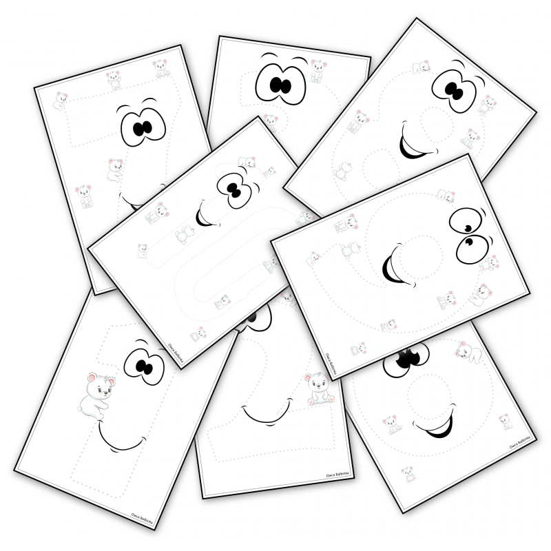 Cyfry z misiami- Rysuj po śladzie