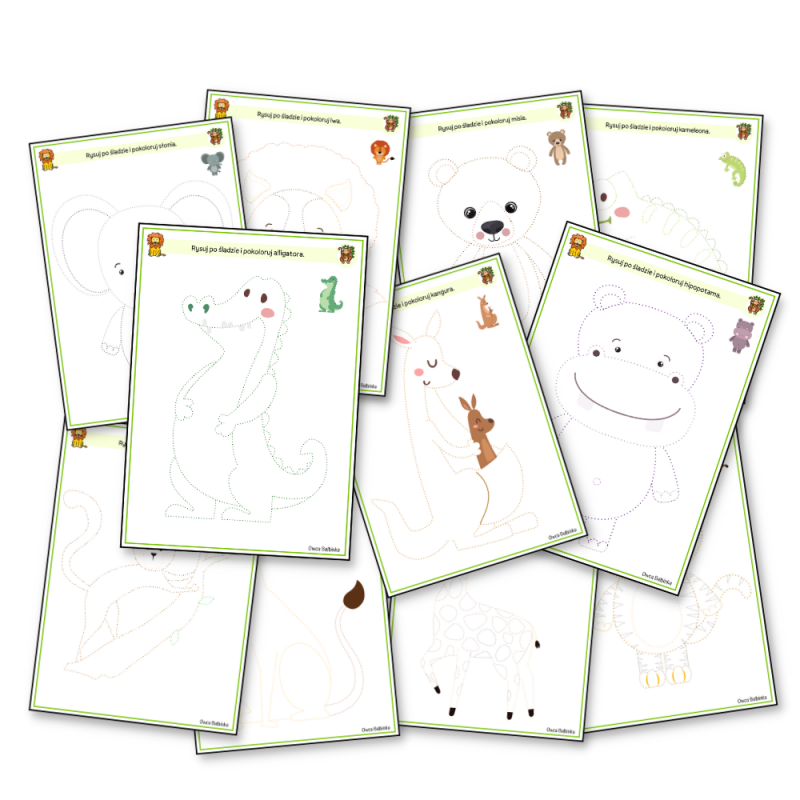 Zwierzęta egzotyczne- rysuj po śladzie